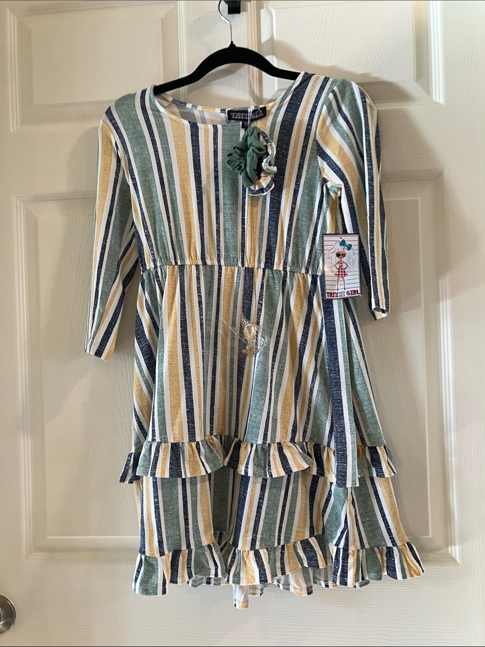 Trixxi Girls Striped Tiered Ruffle Dress Size Large NWT Back To School
